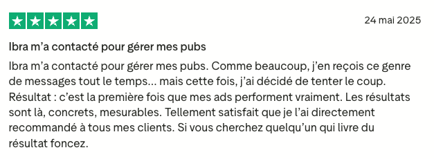 Avis client Trustpilot 5 étoiles